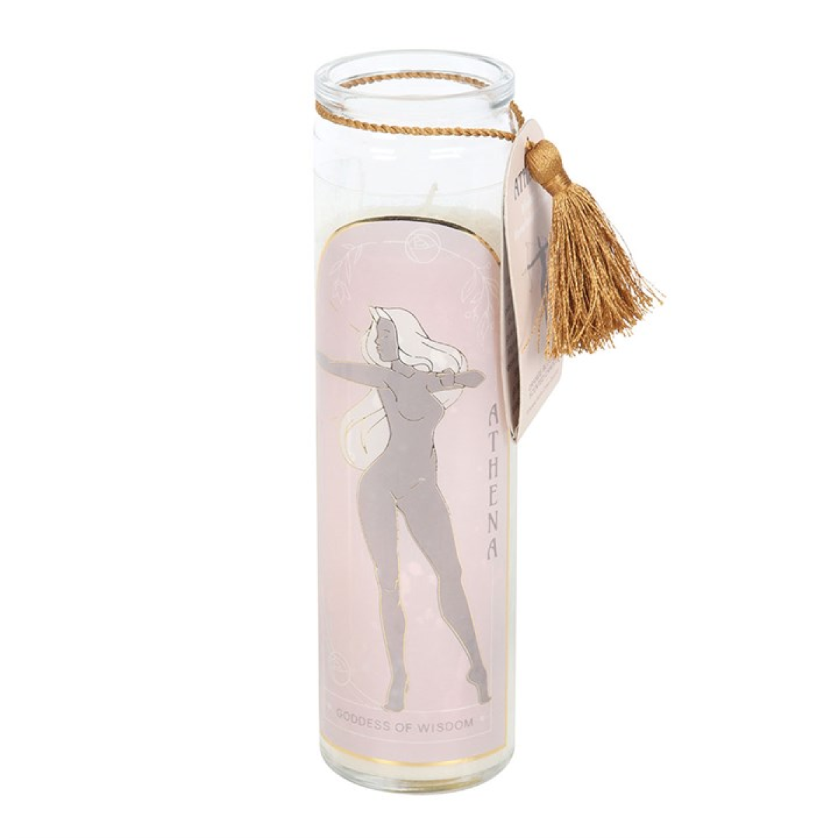 Athena Goddess Tube Candle with Clear Quartz Crystals 21cm