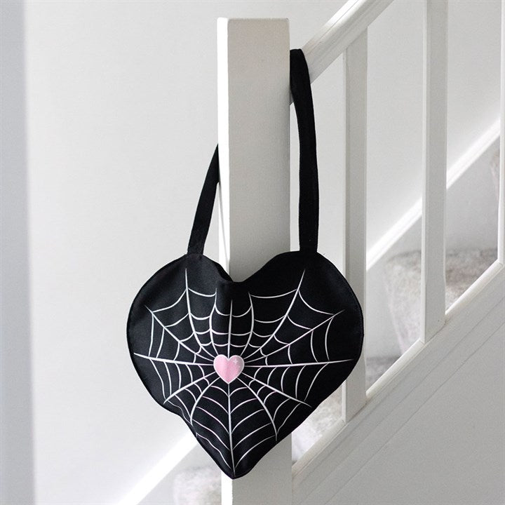 Spiderweb Heart Satin Tote Bag