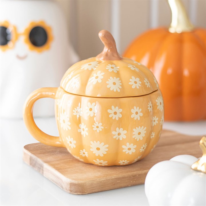 Groovy Floral Pumpkin Lidded Mug 16cm