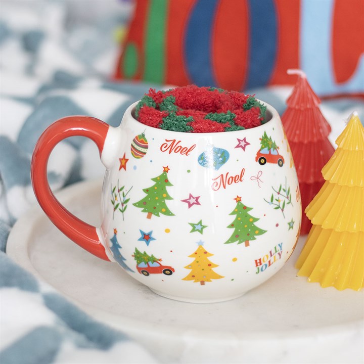 Nostalgic Christmas Print Mug and Socks Set 500ml