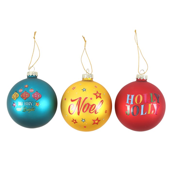 Set of 3 Nostalgic Christmas Glass Baubles 8cm