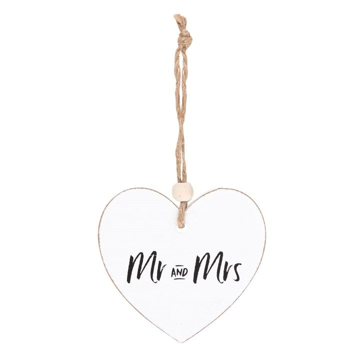 Mr and Mrs Hanging Heart Sentiment Sign 8cm
