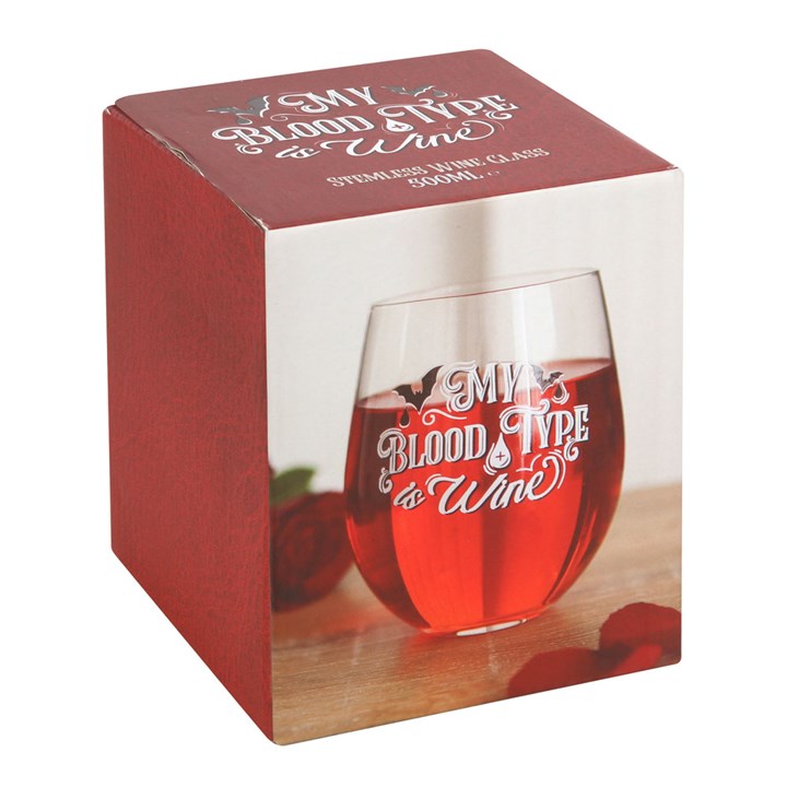 My Blood Type is Wine Stemless Wine Glass 12cm