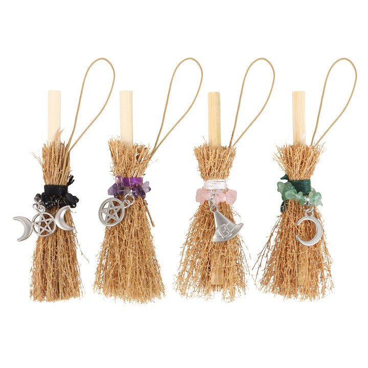 Pack of 12 Lucky Crystal Broomstick Car Charms 16.5cm