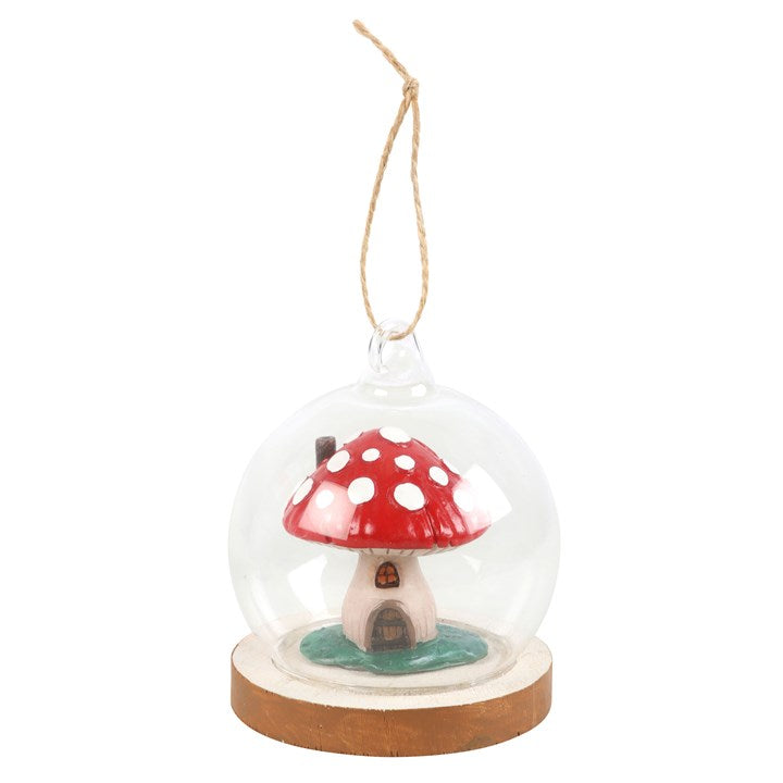 Mushroom House Glass Dome Hanging Decoration 8cm