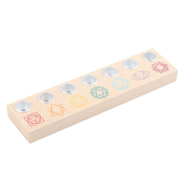 Seven Chakras Wooden Energy Candle Holder 17cm