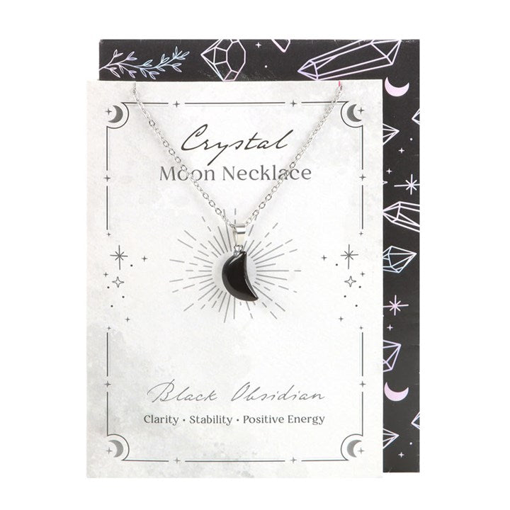 Black Obsidian Crystal Moon Necklace on Greeting Card 15cm
