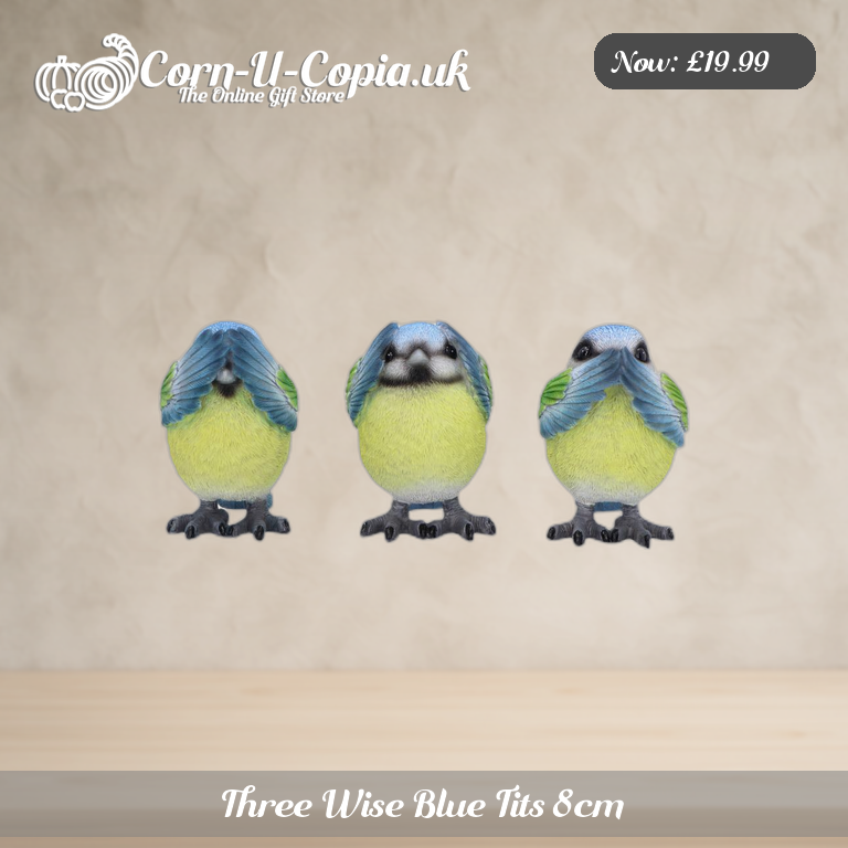 Three Wise Blue Tits 8cm Ad 1