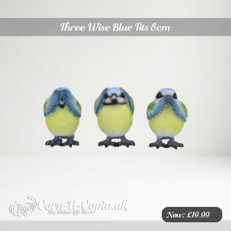 Three Wise Blue Tits 8cm Ad 2