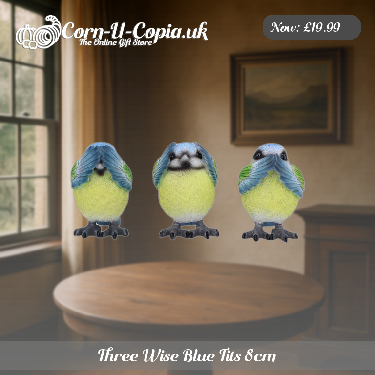 Three Wise Blue Tits 8cm Ad 3