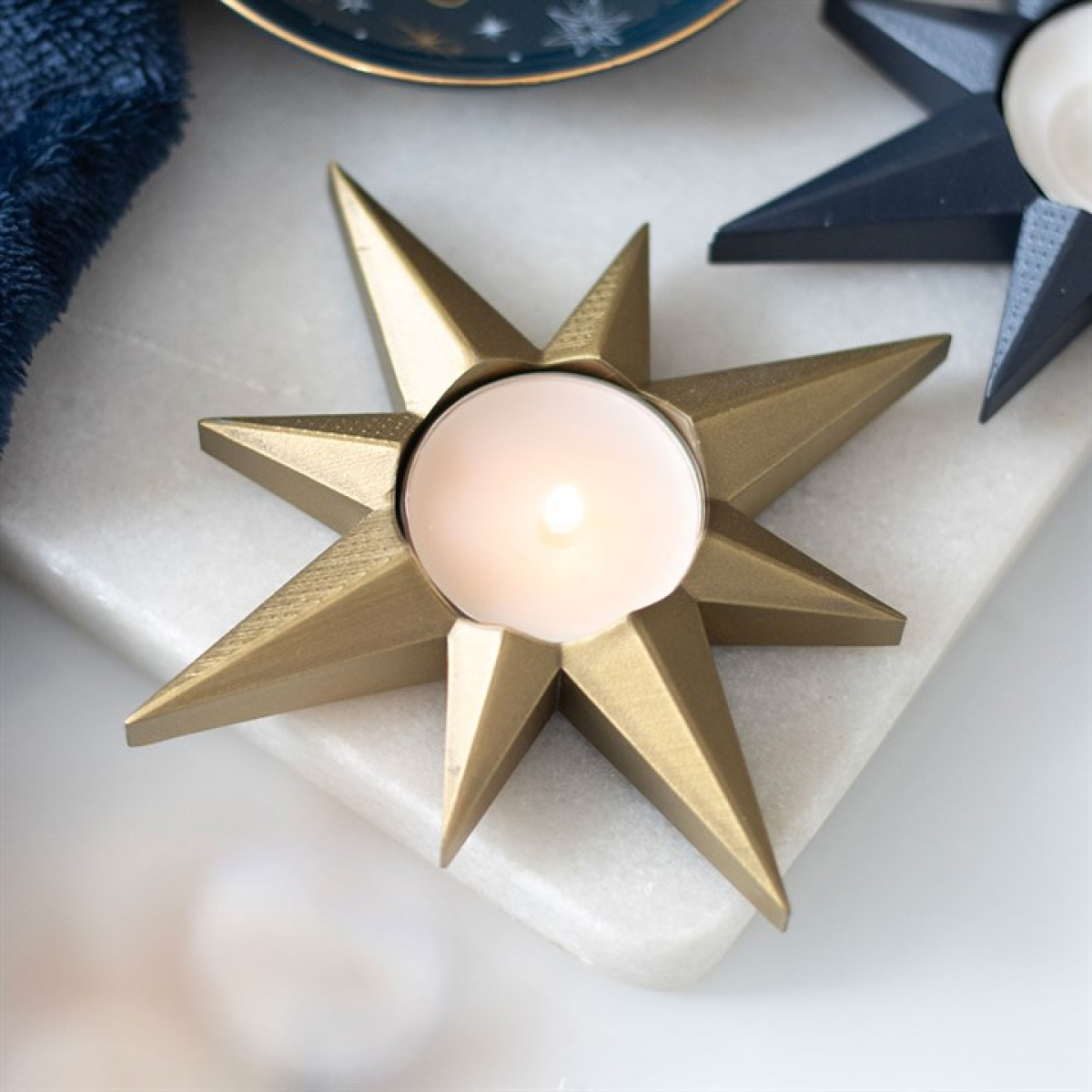 Gold Star Tealight Candle Holder 12.5cm