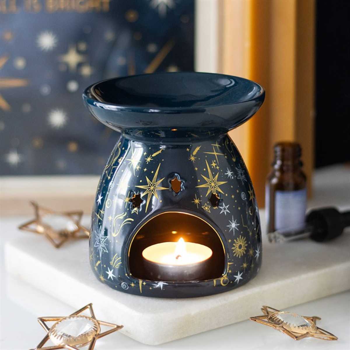 Blue Starry Night Oil Burner and Wax Warmer 10.5cm