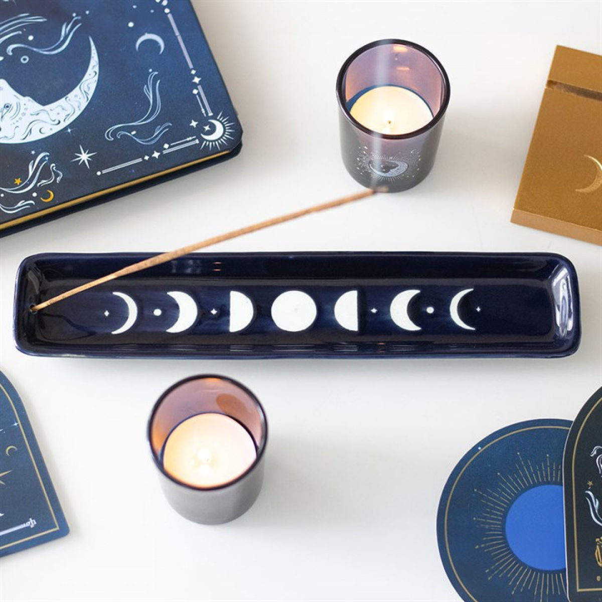 Blue Moon Phase Ceramic Incense Ash Catcher 25cm