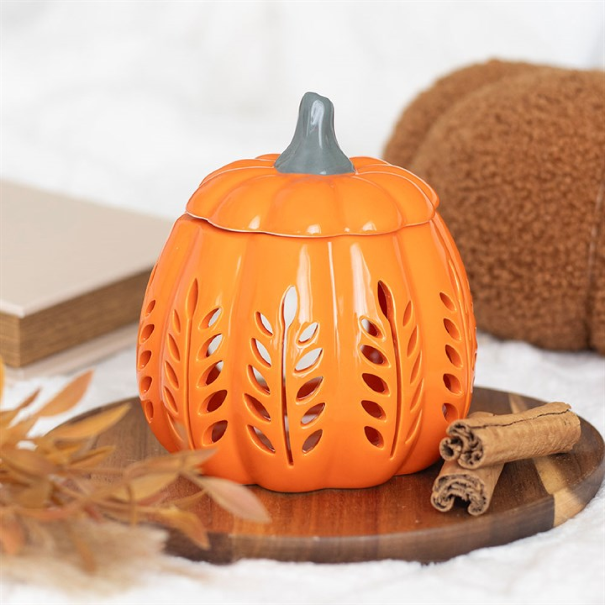 Orange Leaf Cut Out Pumpkin Oil Burner and Wax Warmer 13cm
