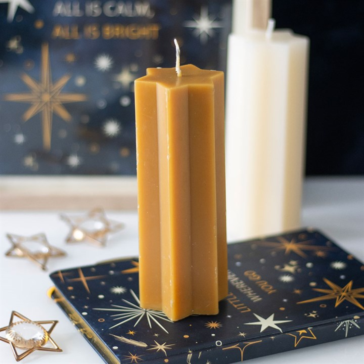 Gold Starry Night Star Shaped Taper Candle 15cm