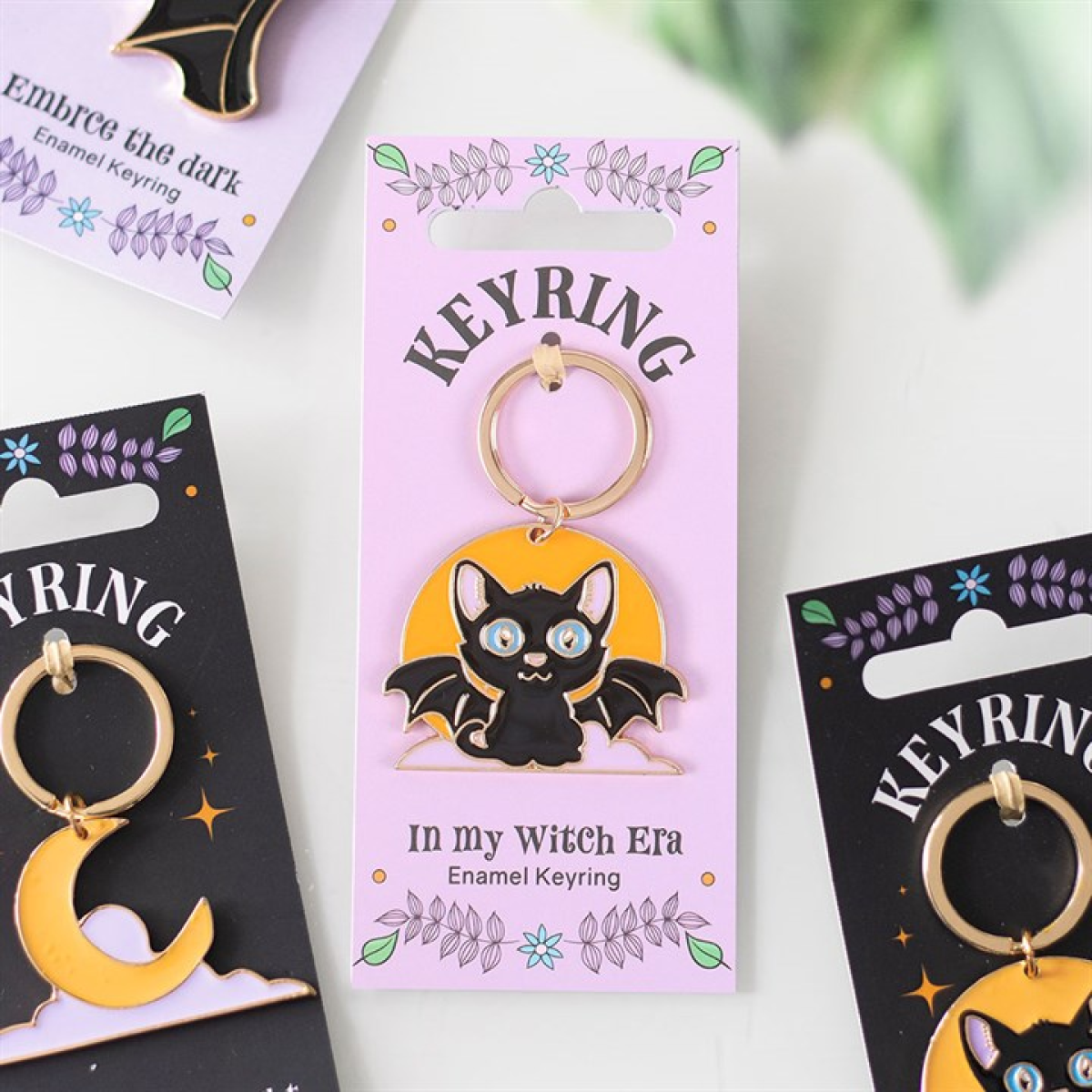 In My Witch Era Bat Cat and Moon Enamel Keyring 6cm