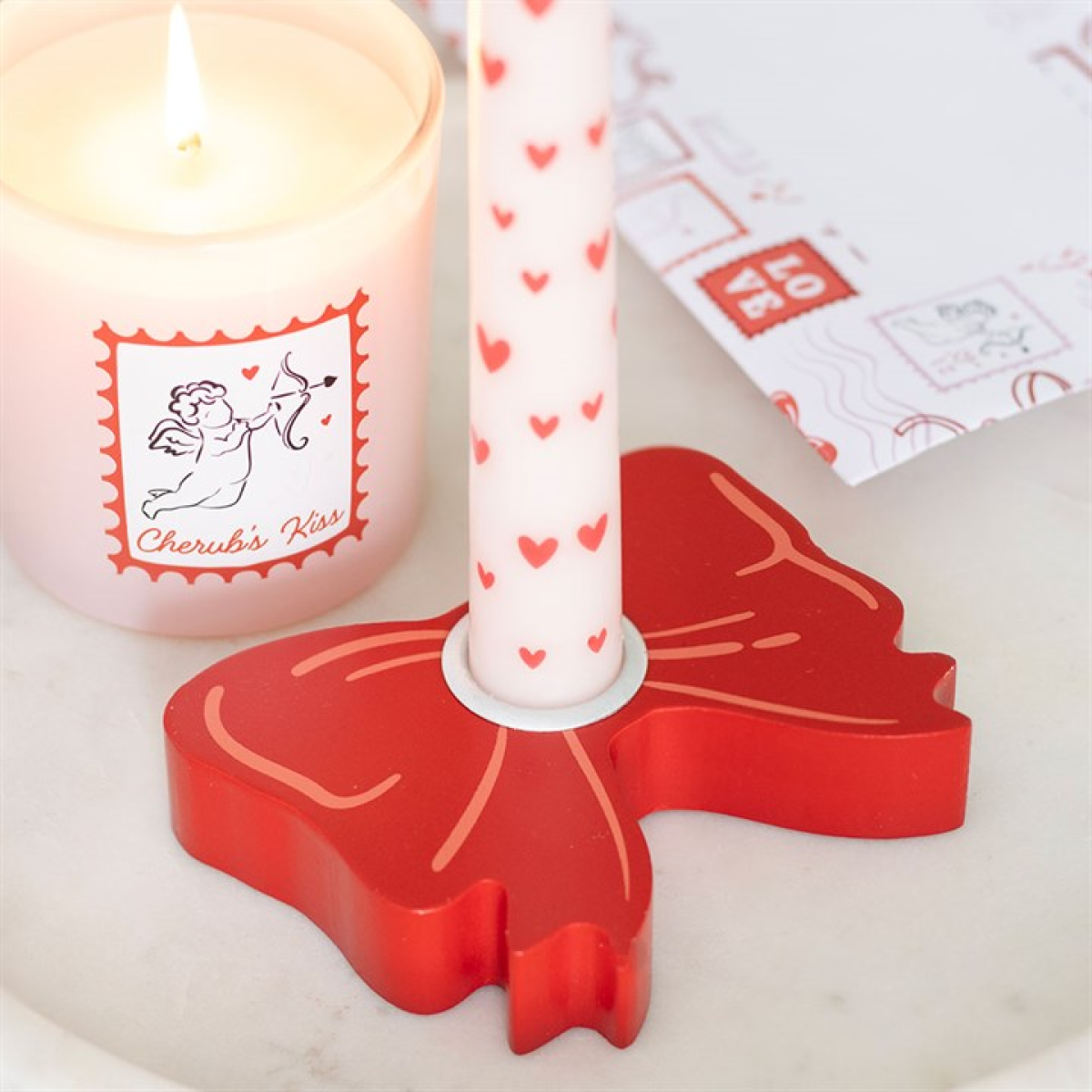 Red Bow Taper Candle Holder 10cm