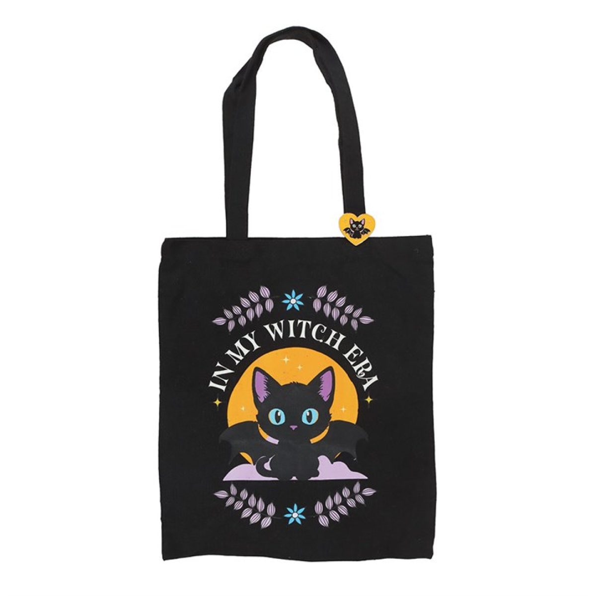 In My Witch Era Bat Cat Polycotton Tote Bag with Enamel Pin 34cm