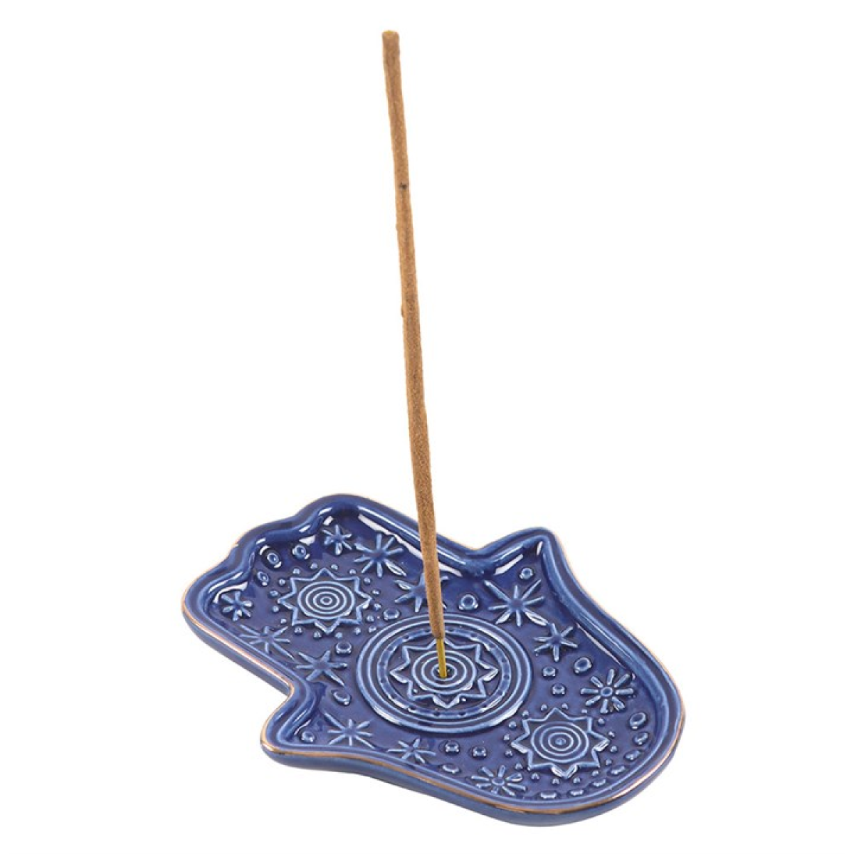 Dark Blue Hand of Hamsa Incense Holder and Trinket Dish 12cm