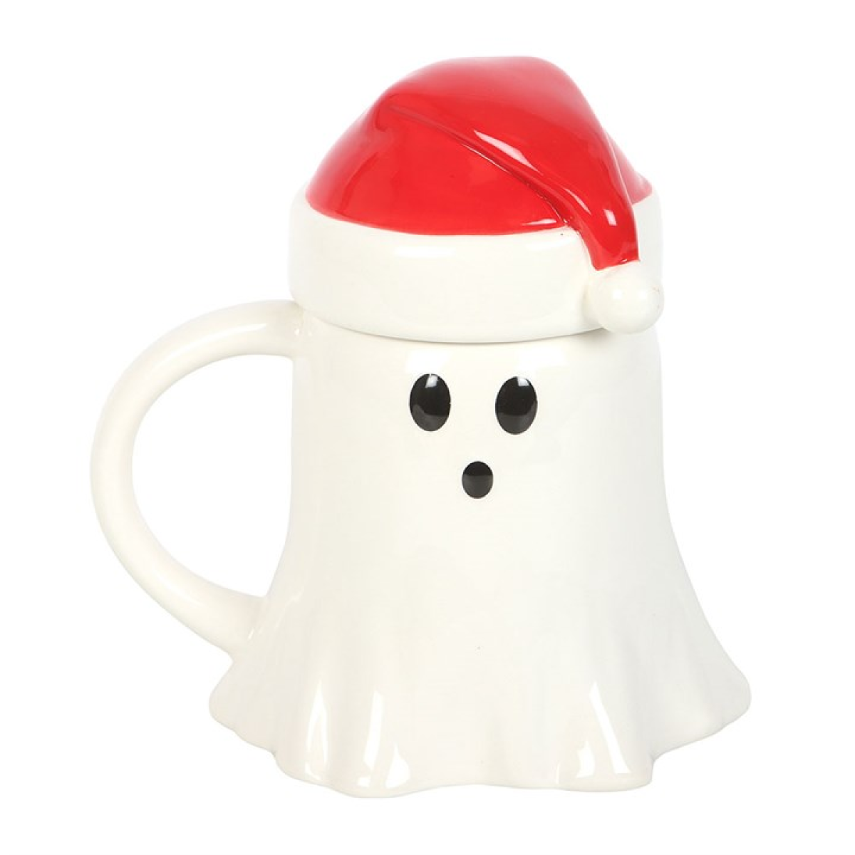 Ghost Shaped Mug with Santa Hat Lid 14.5cm