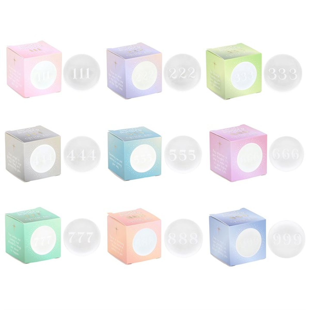 Set of 9 Angel Number Crystal Balls 13cm
