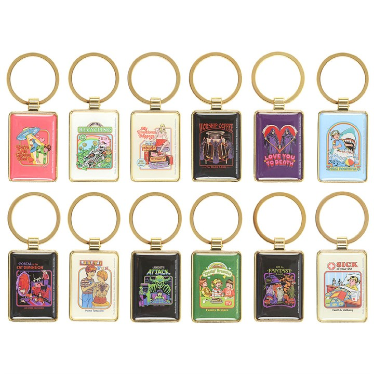 Set of 12 Enamel Keyrings by Steven Rhodes