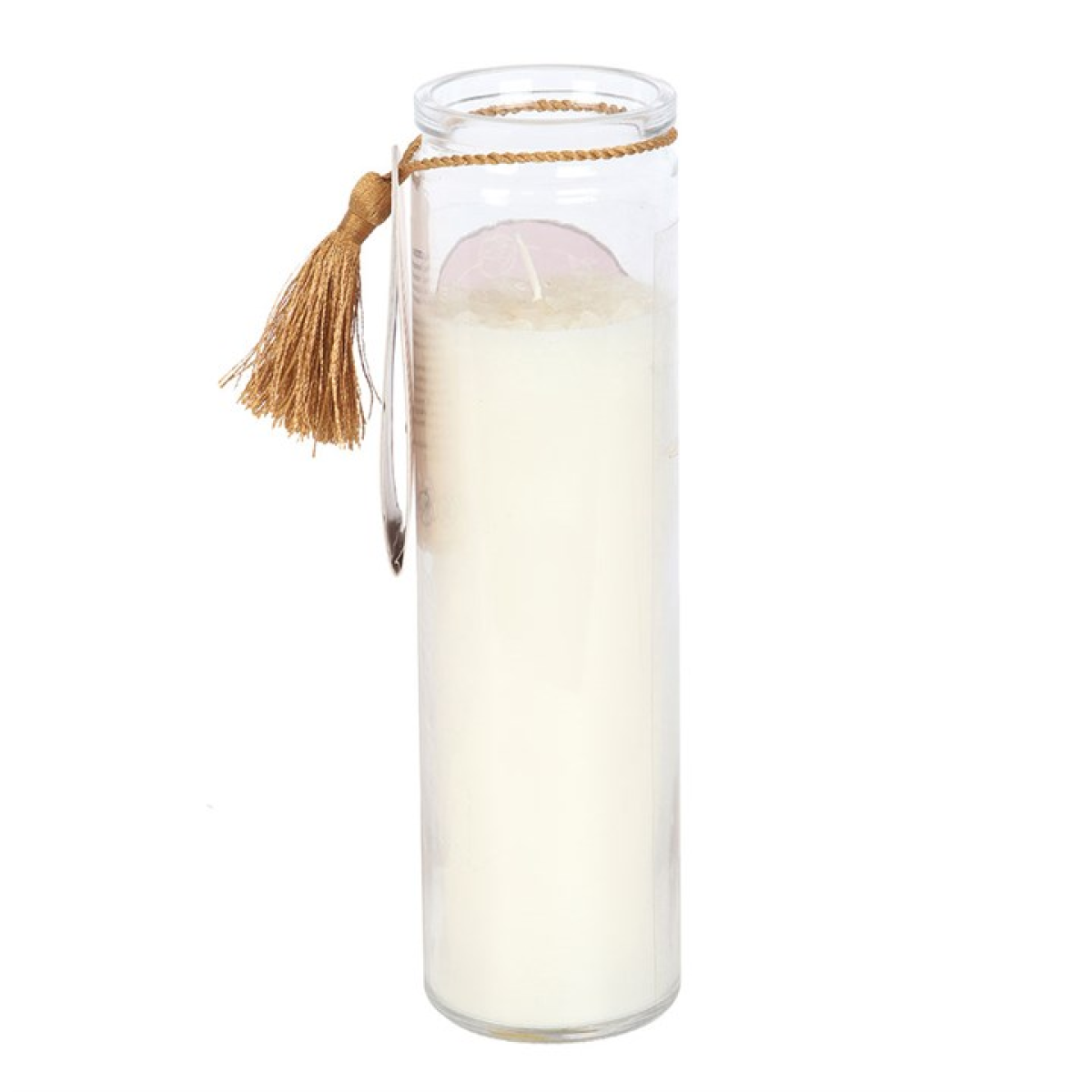 Athena Goddess Tube Candle with Clear Quartz Crystals 21cm