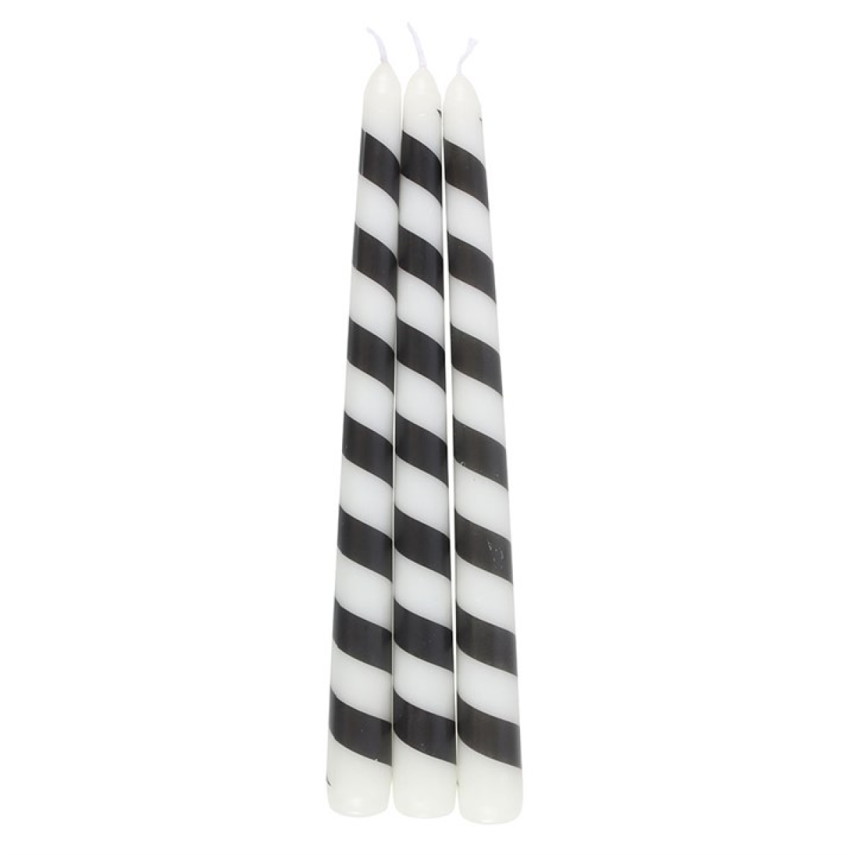 Set of 3 Black Candy Cane Taper Candles 26cm
