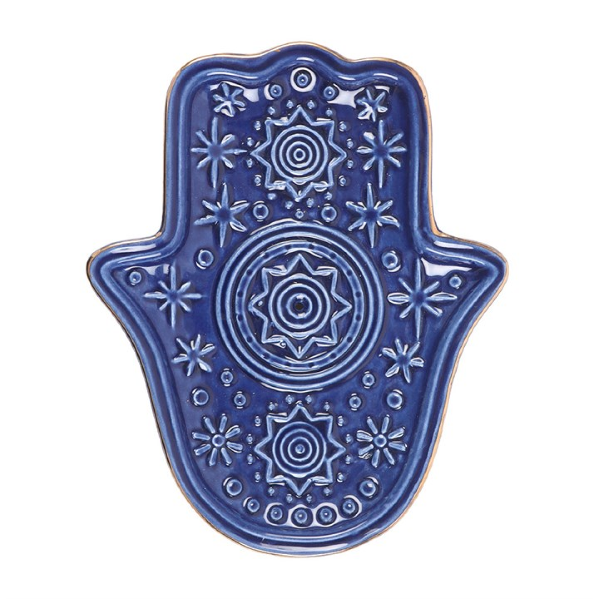 Dark Blue Hand of Hamsa Incense Holder and Trinket Dish 12cm