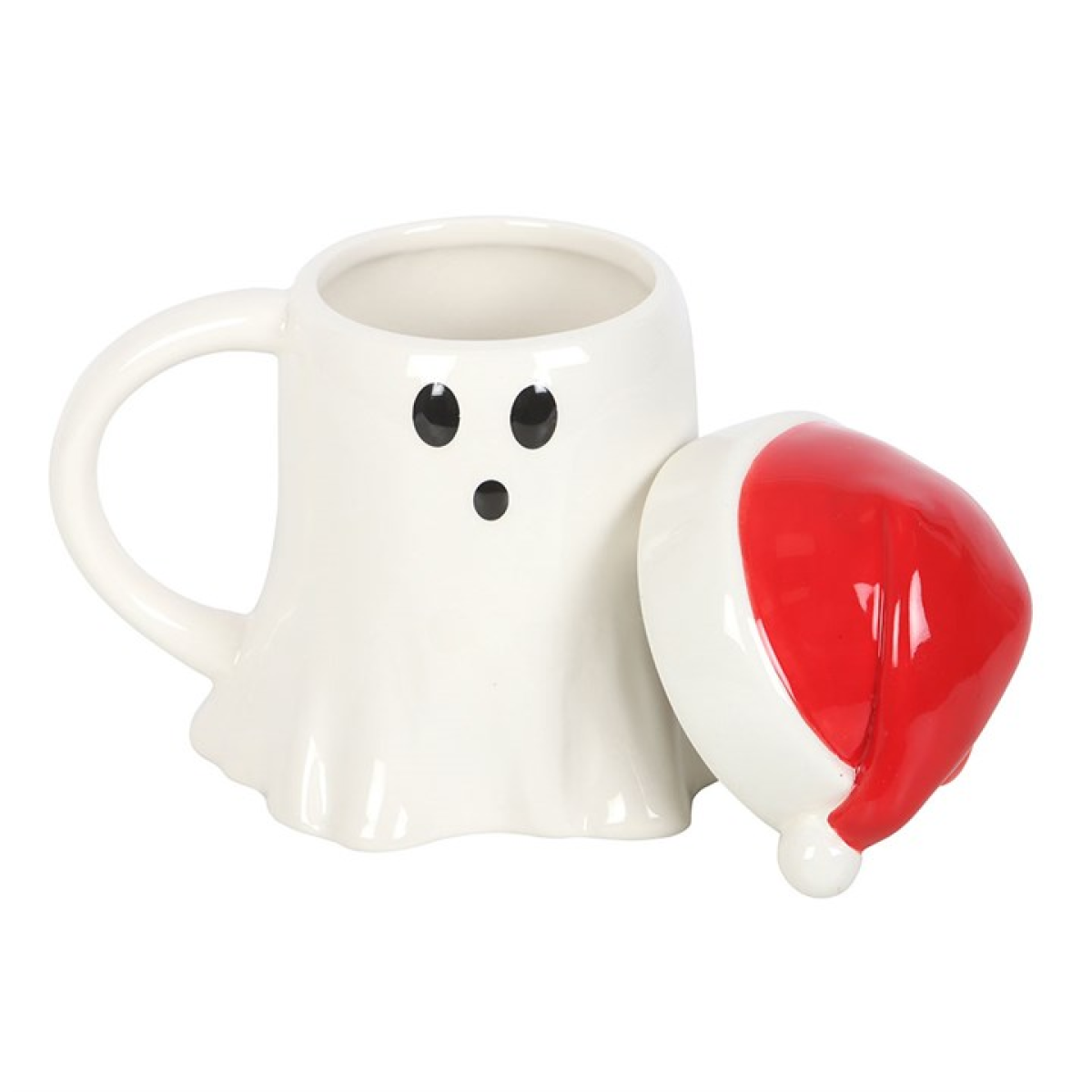 Ghost Shaped Mug with Santa Hat Lid 14.5cm