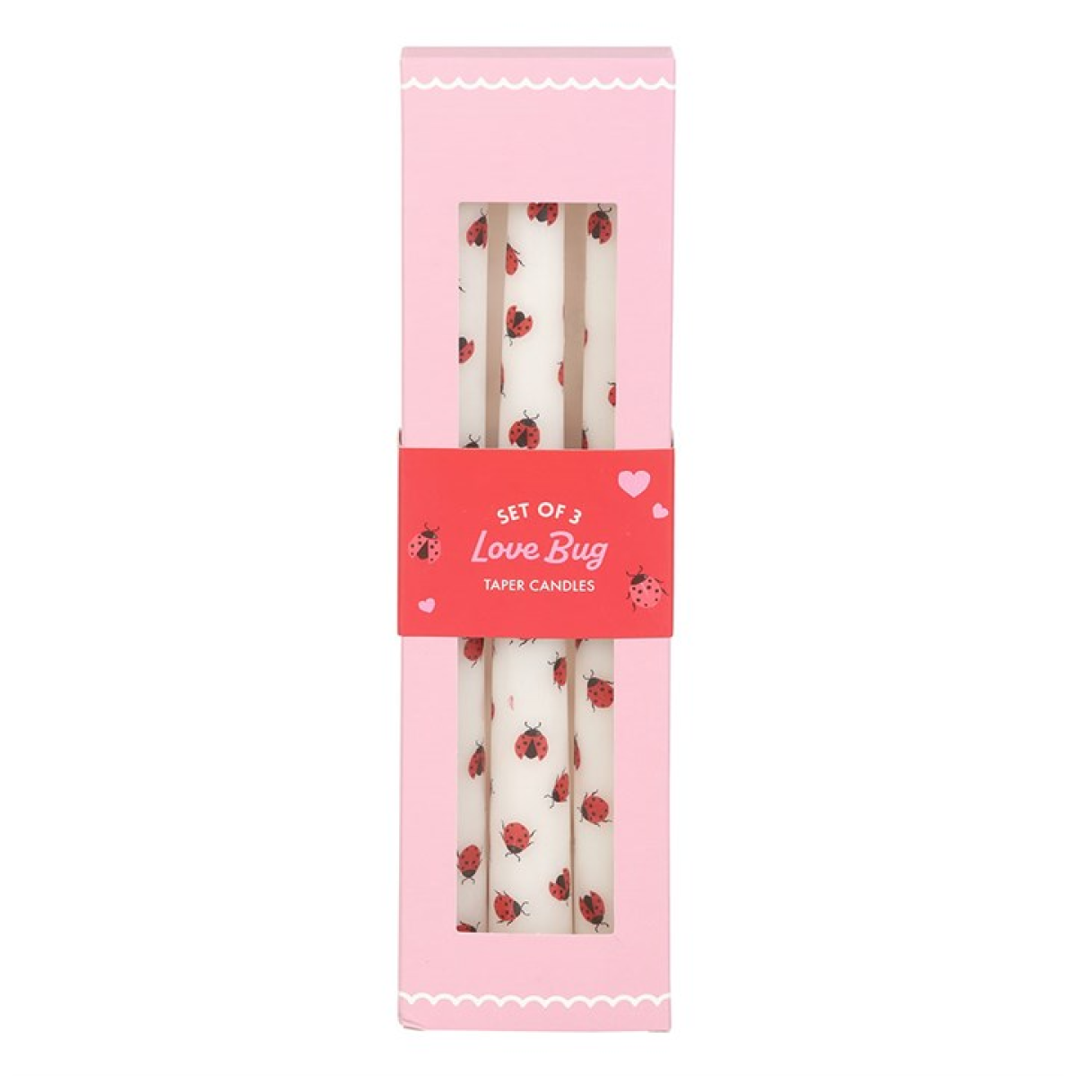 Set of 3 Love Bug Ladybird Taper Candles 26cm