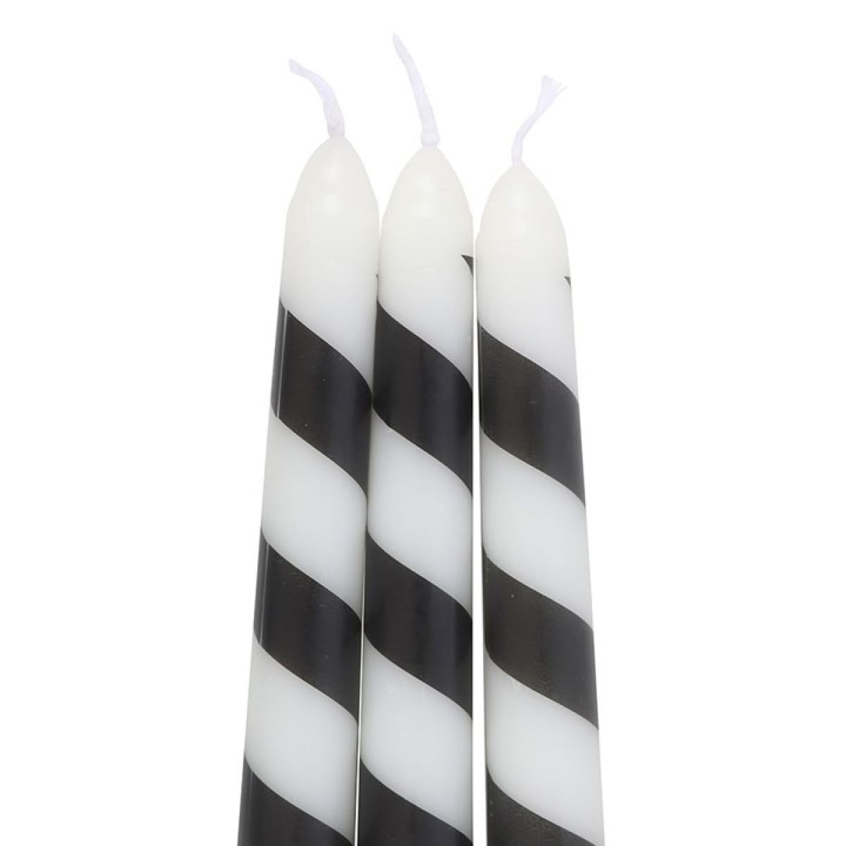 Set of 3 Black Candy Cane Taper Candles 26cm