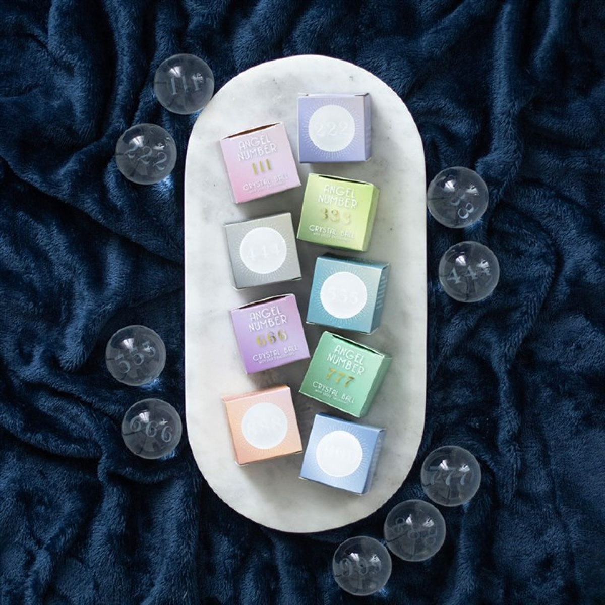 Set of 9 Angel Number Crystal Balls 13cm