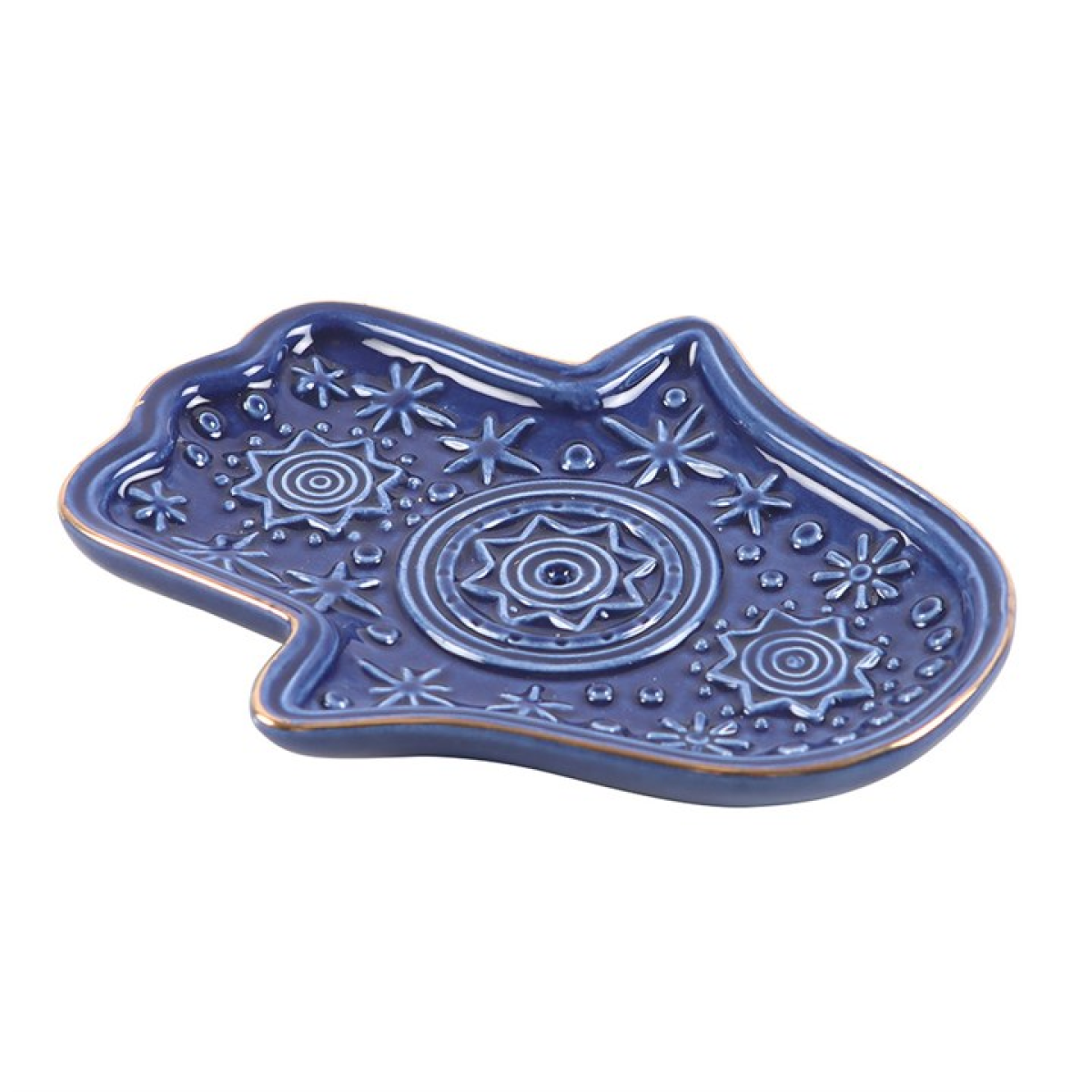 Dark Blue Hand of Hamsa Incense Holder and Trinket Dish 12cm