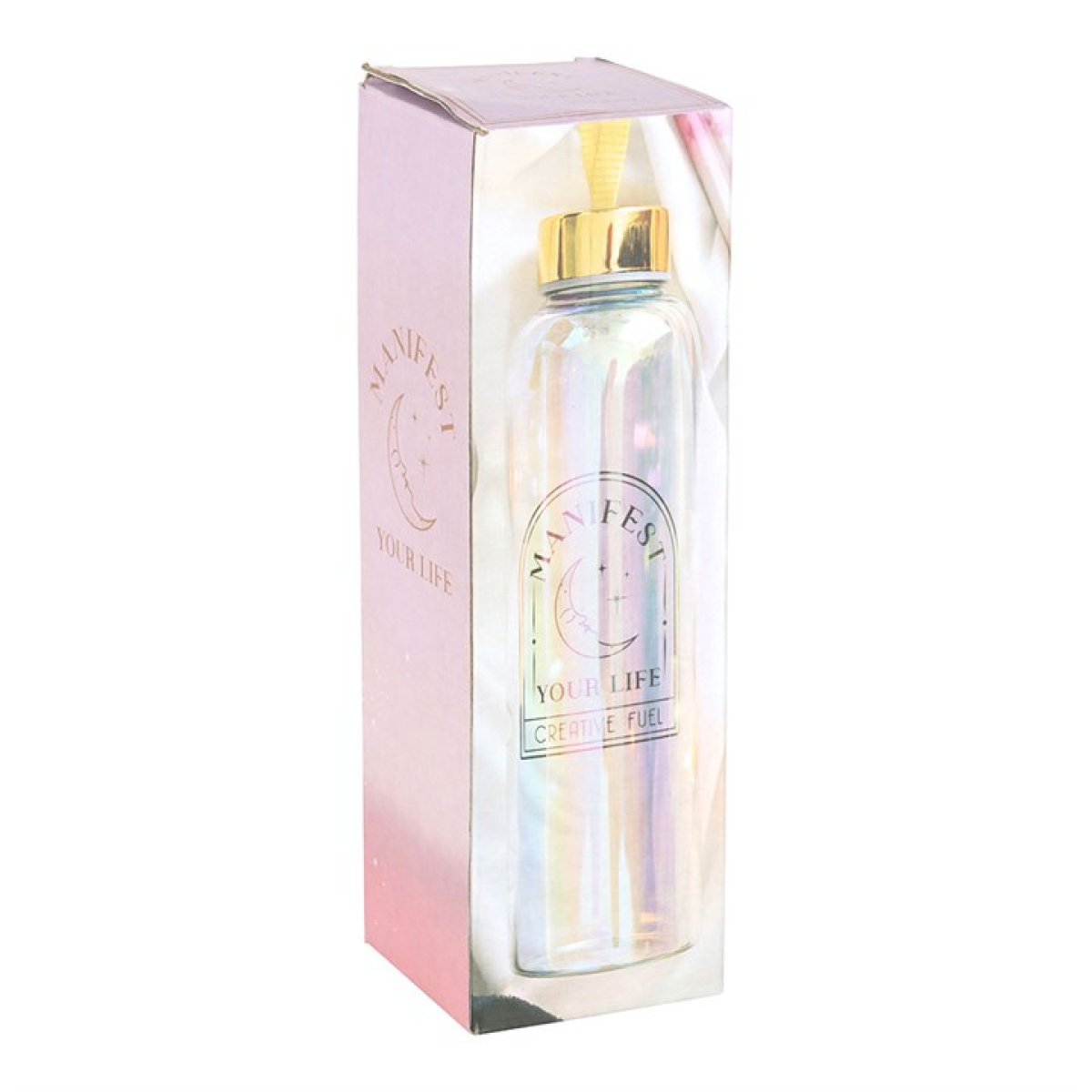 Manifest Your Life Iridescent Glass Water Bottle 23.5cm