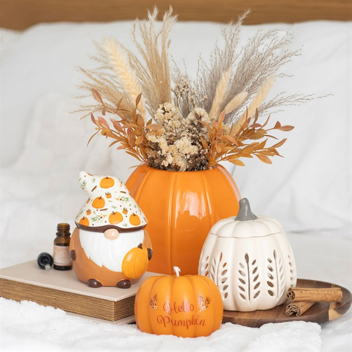 Cream Leaf Cut Out Pumpkin Oil Burner and Wax Warmer 13cm