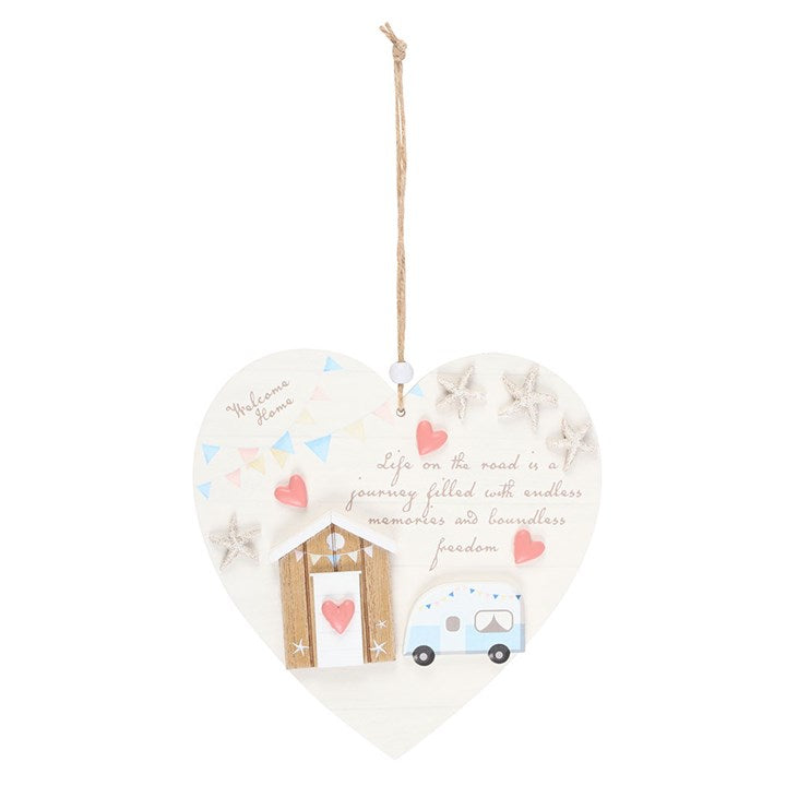 Life on the Road Shell Caravan Hanging Heart 34.5cm