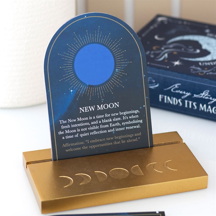Set of 8 Moon Phase Cards with Wooden Stand 16cm