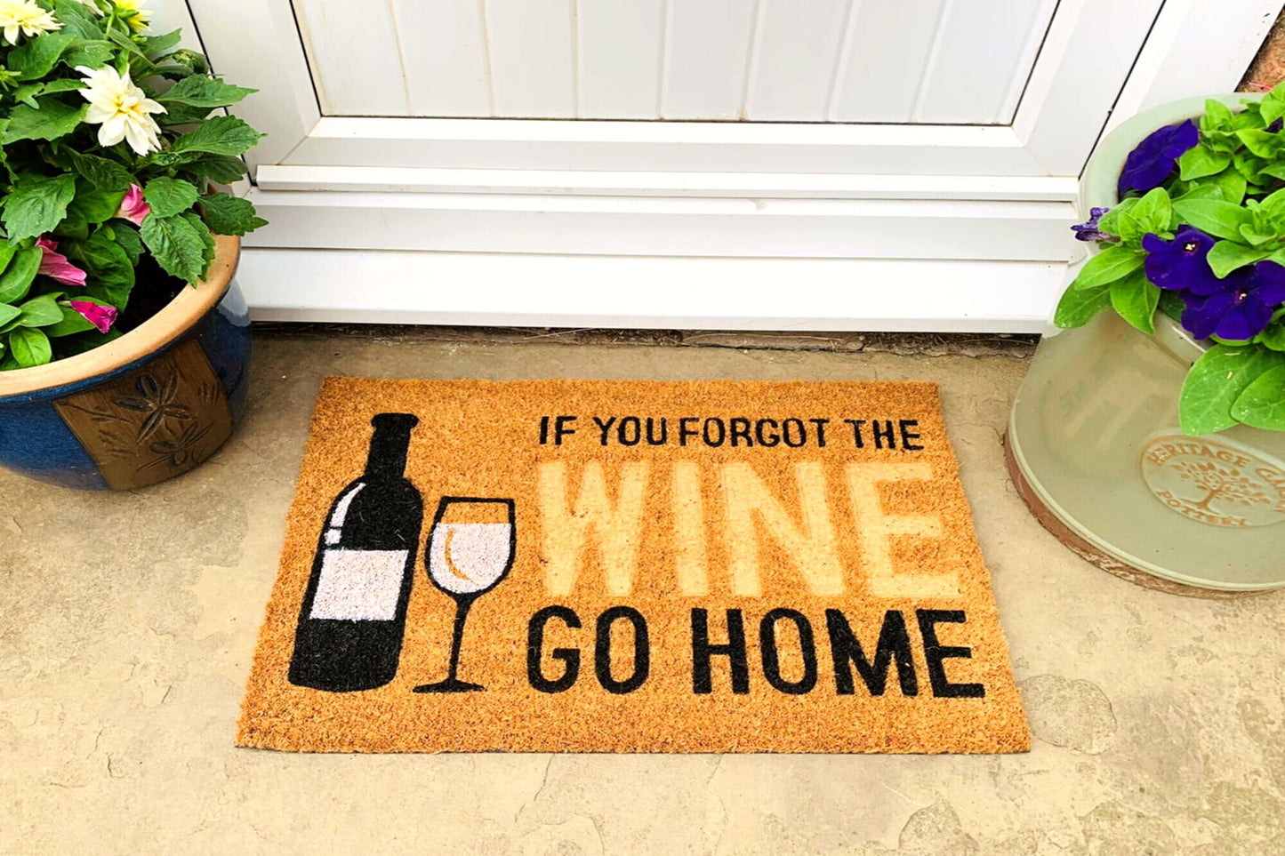 Coir Doormat with Wine Bottle & Glass