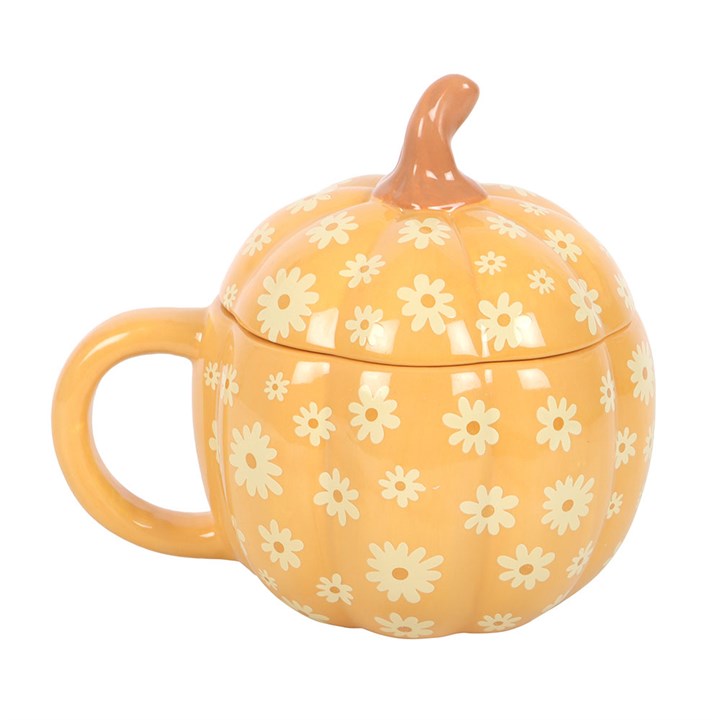Groovy Floral Pumpkin Lidded Mug 16cm