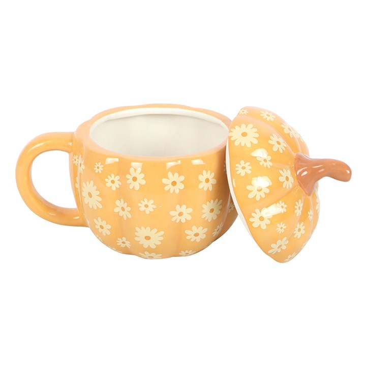 Groovy Floral Pumpkin Lidded Mug 16cm