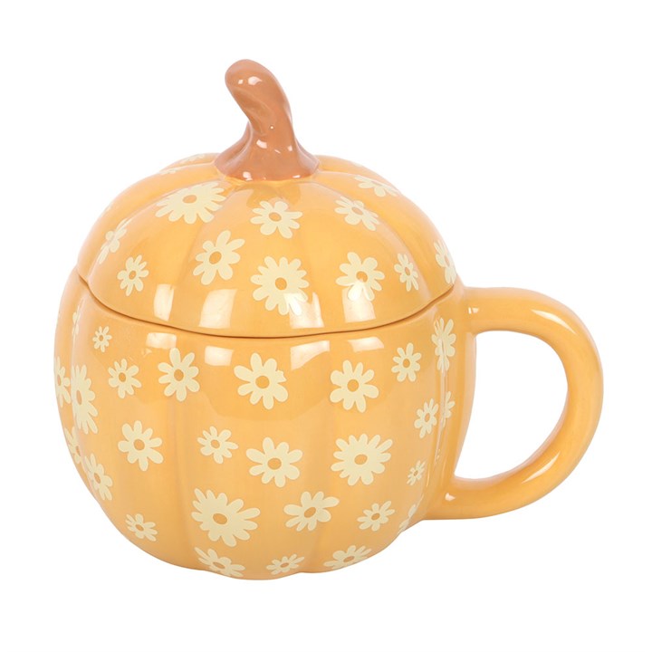 Groovy Floral Pumpkin Lidded Mug 16cm
