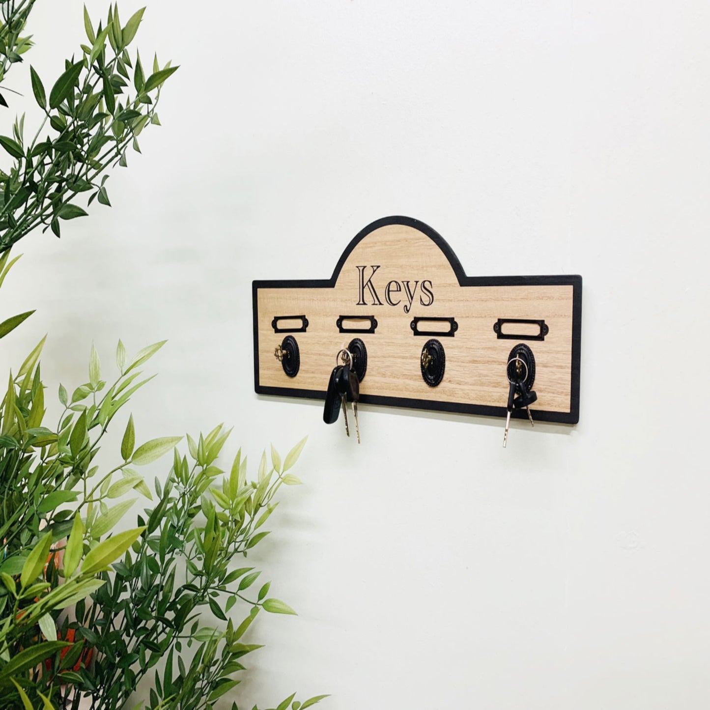 Wooden Board With 4 Key Design Hooks