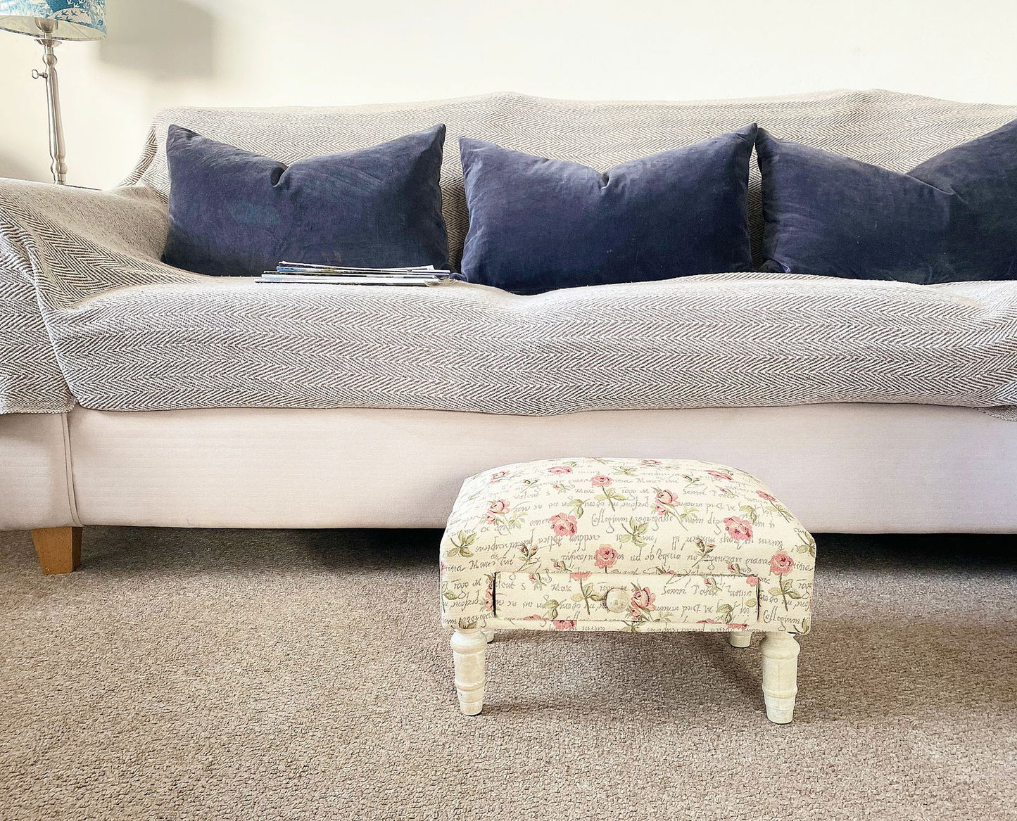 Roses Design Fabric Footstool with Drawer