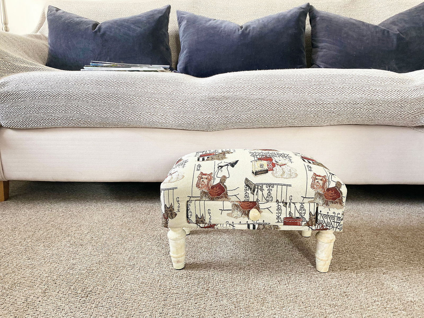 Scottie Dog Fabric Footstool with Drawer