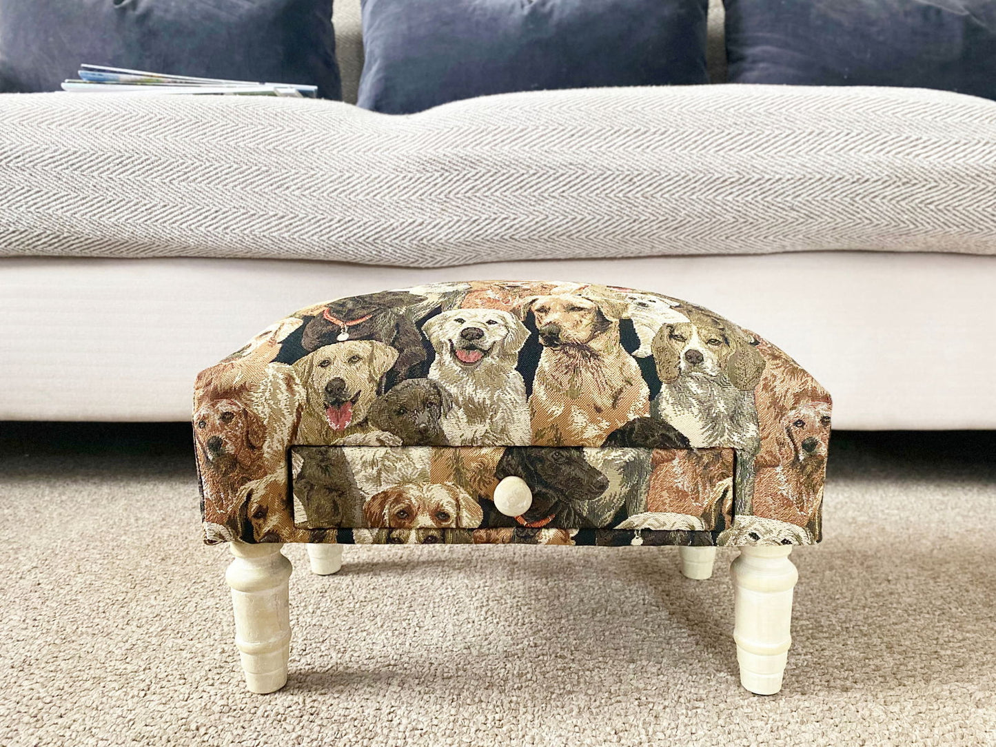 Dogs Fabric Footstool with Drawer