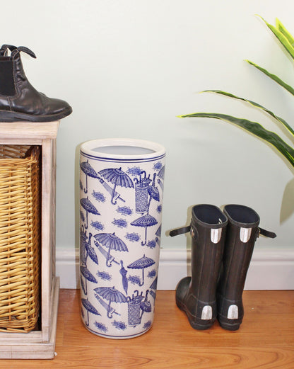 Umbrella Stand, Vintage Blue & White Umbrella Design