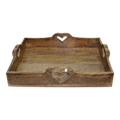 Set Of 2 Mango Wood Heart Detail Serving Trays