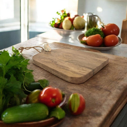 Large Mango Wood Chopping Board with Ceramic Chicken Head