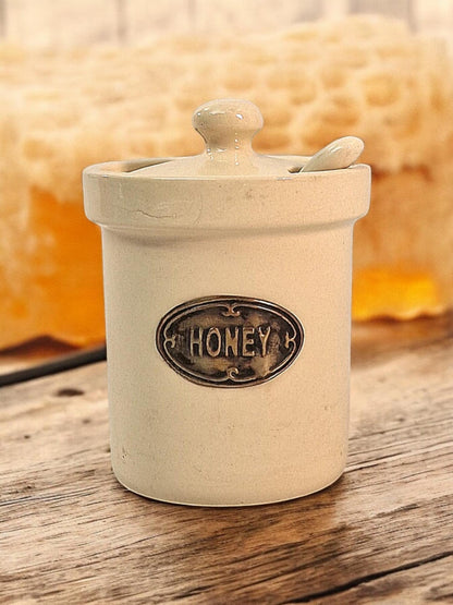 Ceramic Honey Jar with Ceramic Spoon